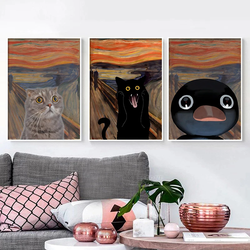 Famous Funny Animal The Scream Canvas Paintings Abstract Cat Dog Poster Print Wall Art Pictures Mural Room Home Decor Cuadros