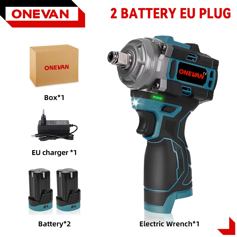 ONEVAN 500N.M Borstelloze Elektrische Slagmoersleutel 3in1 Draadloze 1/2 inch Moersleutel Schroevendraaier Boor Lithium-Ion Batterij Power Tool