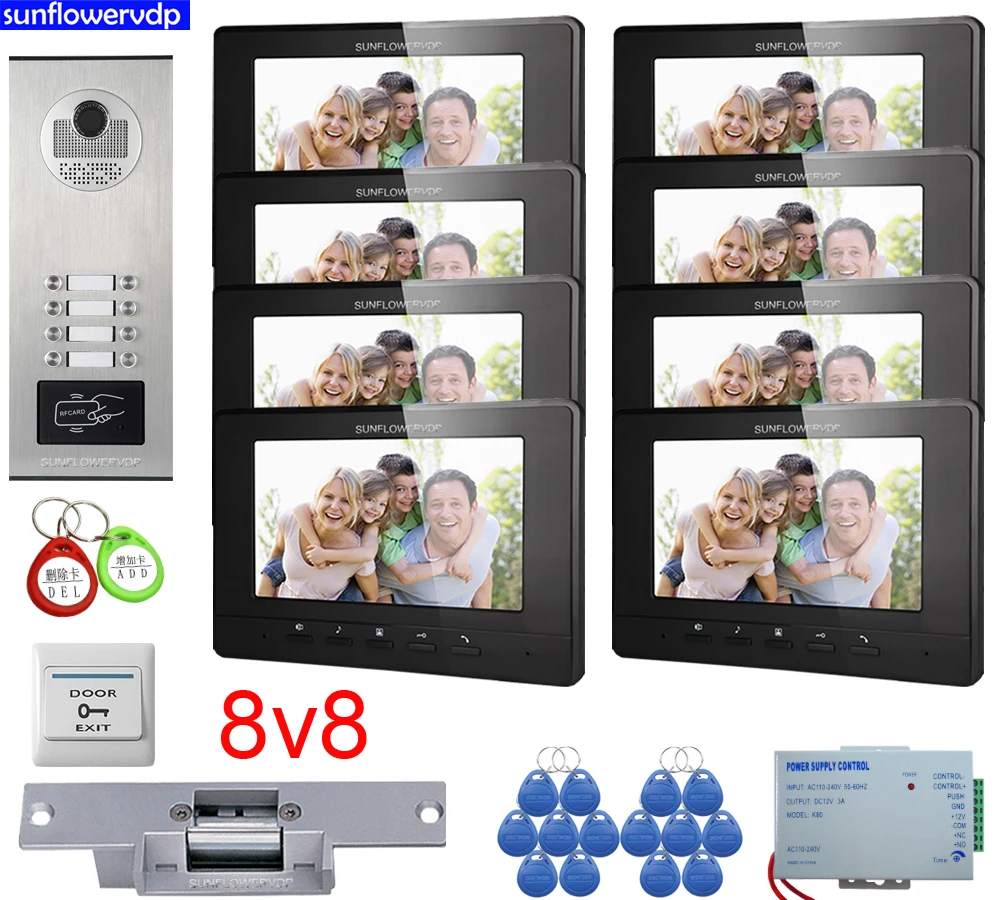 For 8  Apartments Home Video Intercom System Security Call 8 Buttons Door Phone  7