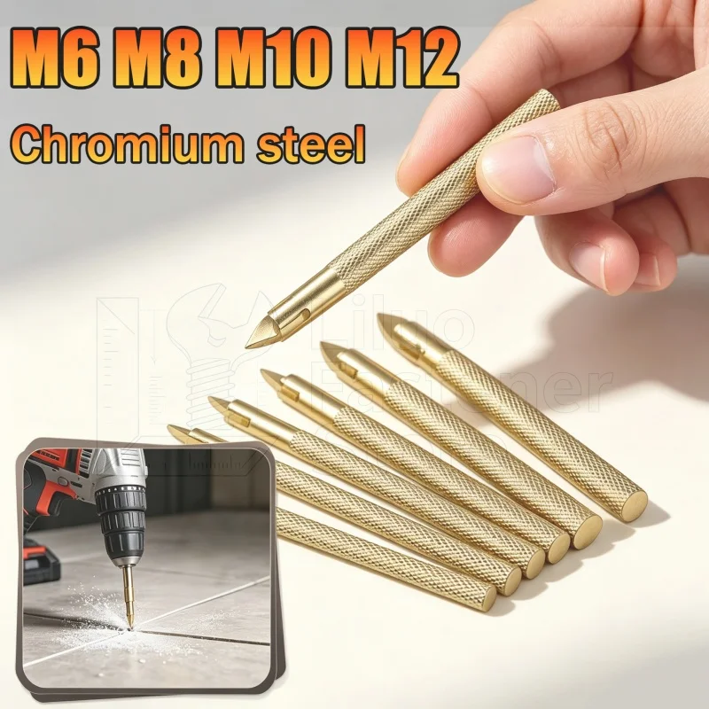Chromium Steel Golden Triangle Tile Drill Bit Knurled Round Shank Drill Bit for Ceramic Glass Porcelain Marble Wall Hole Opening