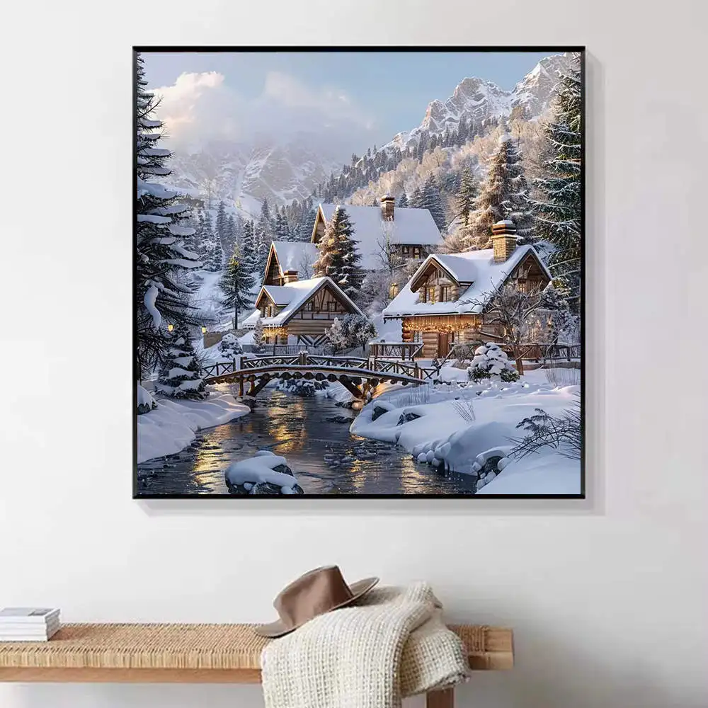 HUACAN 1 قطعة الماس اللوحة الشتاء المقصورة المشهد الثلجي المشهد 5D DIY بها بنفسك الماس طقم الطلاء الحفر الكامل فسيفساء الحرفية ديكور المنزل