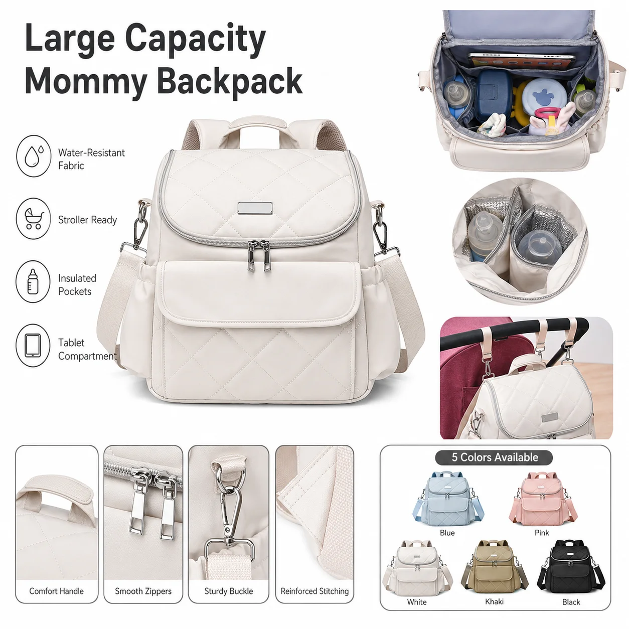 Water Resistant Lightweight Mommy Bag Large Spacious Storage Multi Functional Diaper Nappy Backpack For Ladies New Moms Outdoor