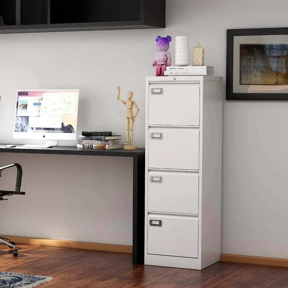 Vertical 4-Drawer Lockable Metal Filing Cabinet - 17.8 Deep White Storage for Home Office with Hanging File Capability