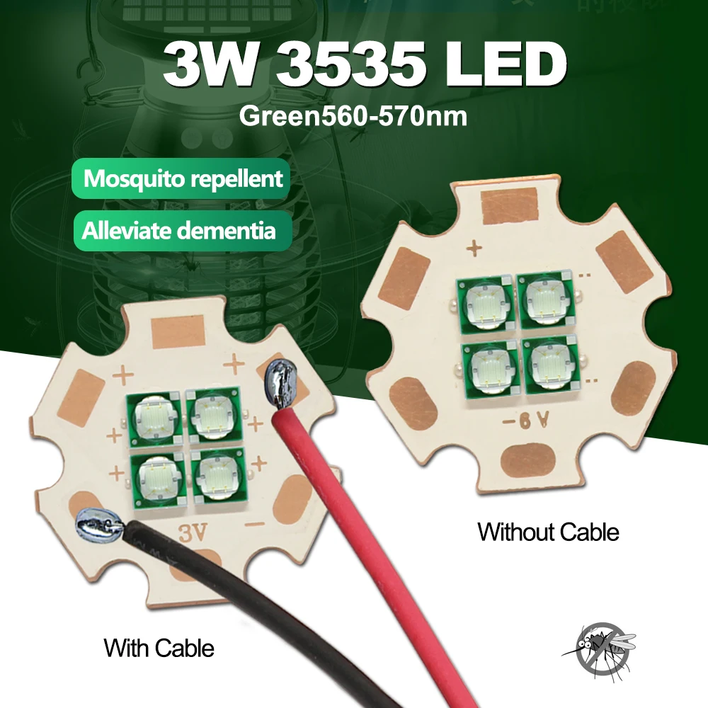 DC3V/6V/12V LED Diode 10W 12W 3535  Blue Green Cyan 565nm 570nm 575nm Beads Lamp Mosquito Repellent Alleviate Dementia DIY Parts