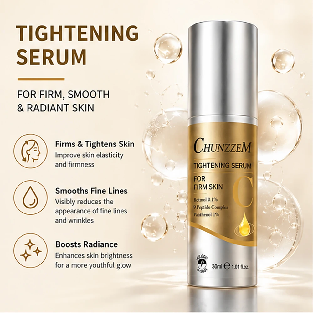 CHUNZZEM The Vita A Retinol 0.1% Tightening Serum 9 Peptide Complex Anti‑Aging Facial Essence Reduce Fine Lines Firm Brighten Skin Care 30ml