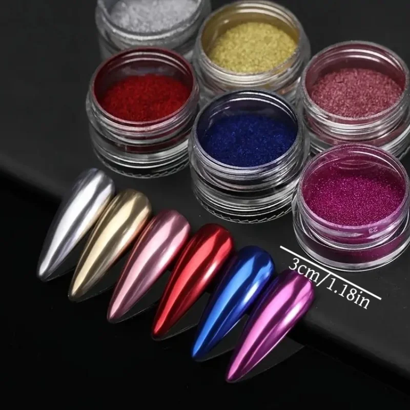 6 boxes of chrome plated aurora nail powder for wiping nails, art glitter decoration, new style - can be freely DIY, suitable fo