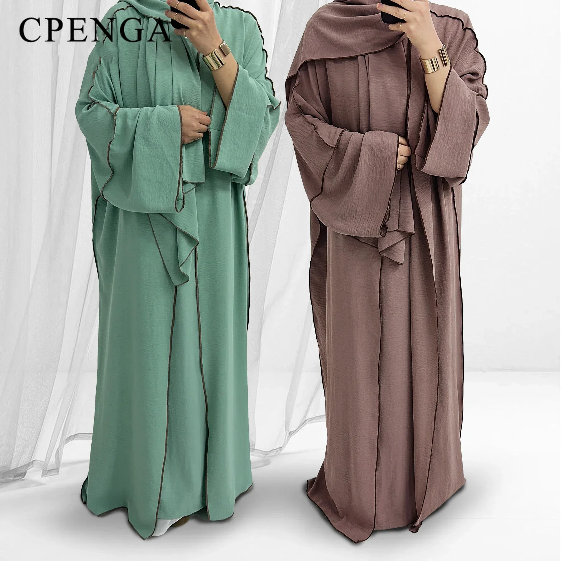 3 Pieces Muslim Modest Dress for Women Arab Plain Hijab Abaya Ramadan Islamic Clothing Turkey Long Sleeve Dresses with Inner