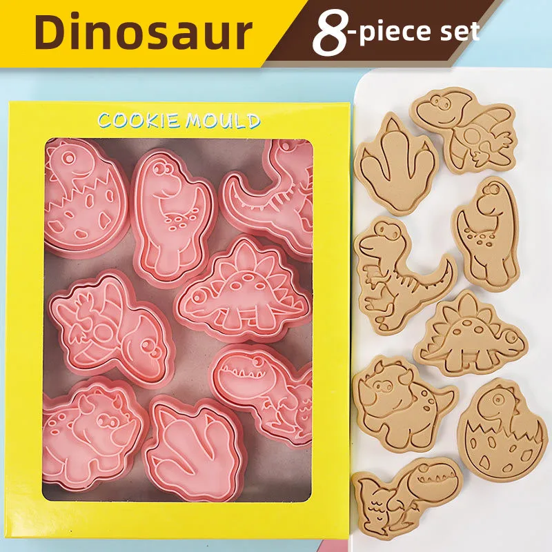 8Pcs/Set Cartoon Dinosaur Biscuit Mold Dinosaur Egg Paw Shape Cookie Cutter Stamp Fondant Cake Decoration Tool