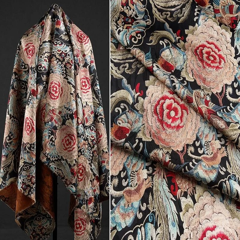 

Elegant Chinese Style Breathable Cloth Material Xiangyun Silk Vest Dress Fabric Retro Sophisticated Top Chinese Floral Pattern
