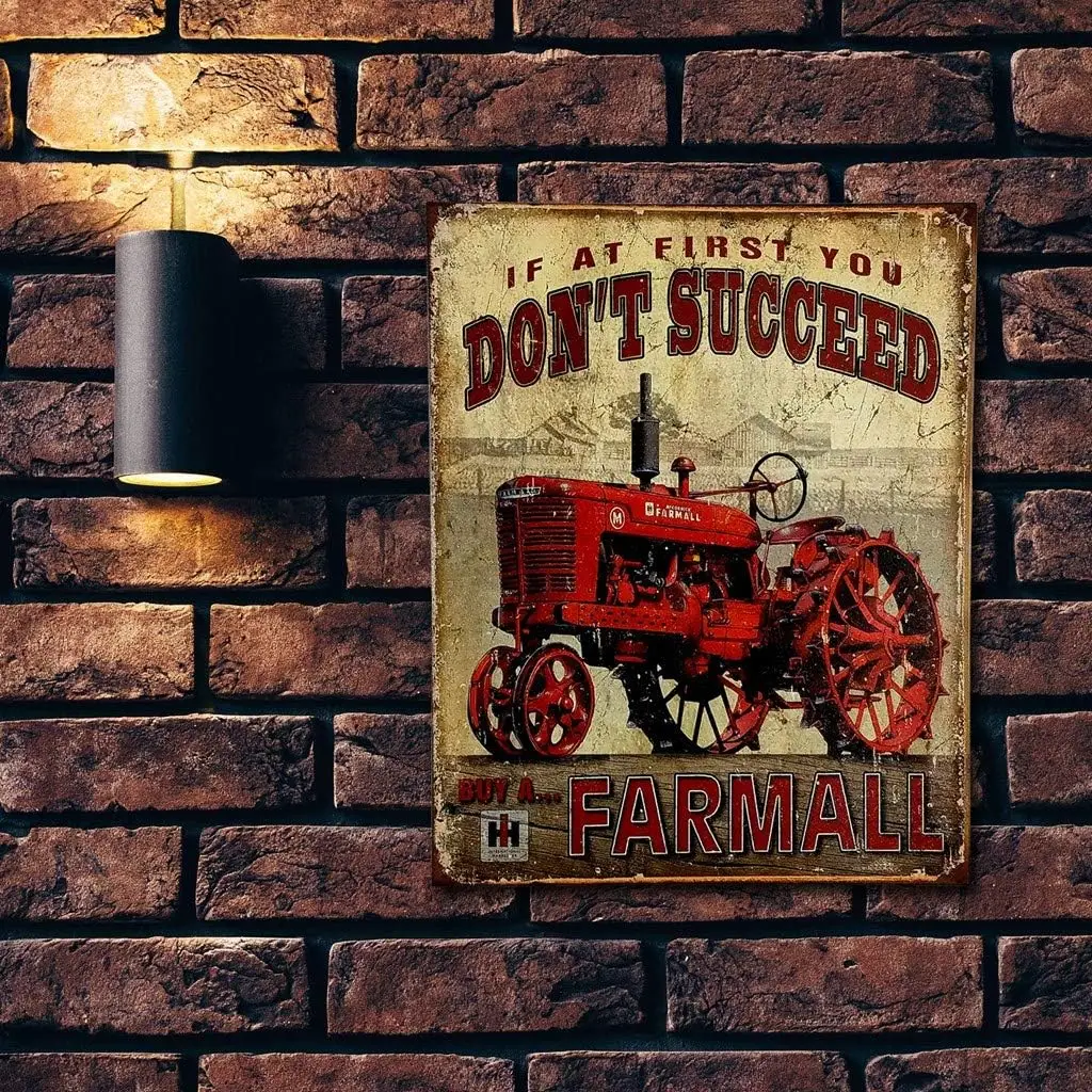 Bundle Farmall-Succeed Retro Tin Sign Décor - Vintage Inspired Metal Sign Complete with Screws for Hanging to Display in