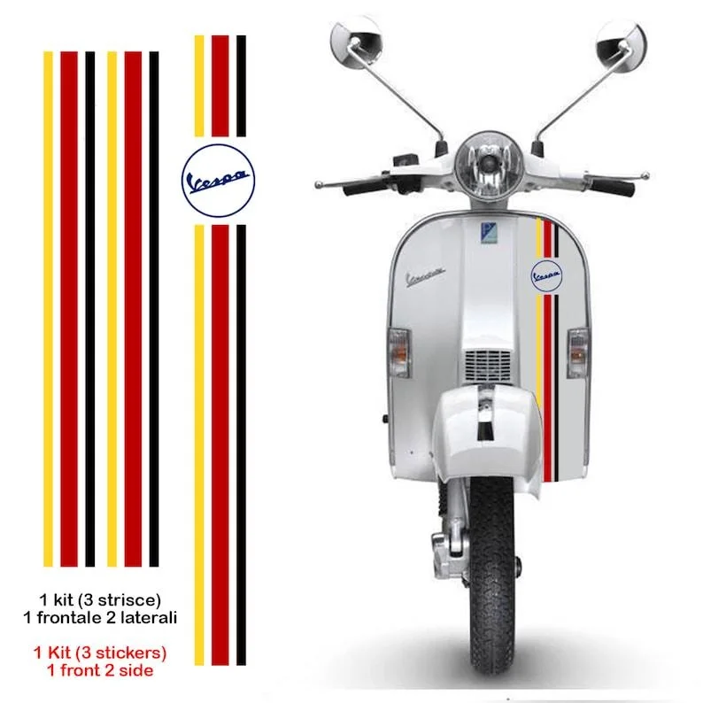 For 1Set Sticker vespa strip yellow red black with round blue flag Germany contoured 1 - 3 strips sticker germany strip