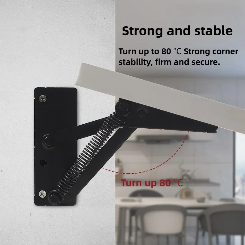 2pcs 80 degree Sprung Hinges Cabinet Door Lift Up Stay Flap Top Support Cupboard Kitchen Furniture Foldable Lifting Bracket