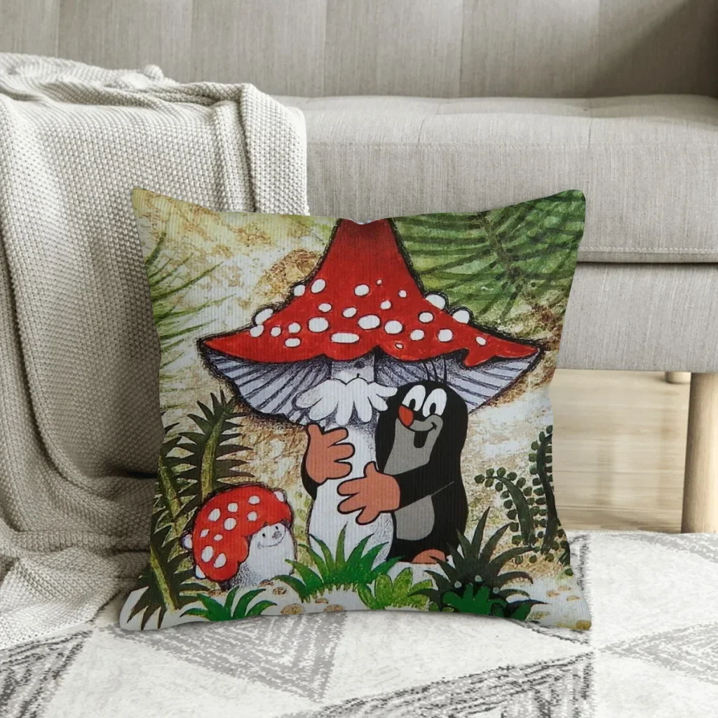 Big MushroomKrtek The Little Mole Throw Pillow Case Garden Backpack Cojines Reusable Printed Hug Pillowcase Decor