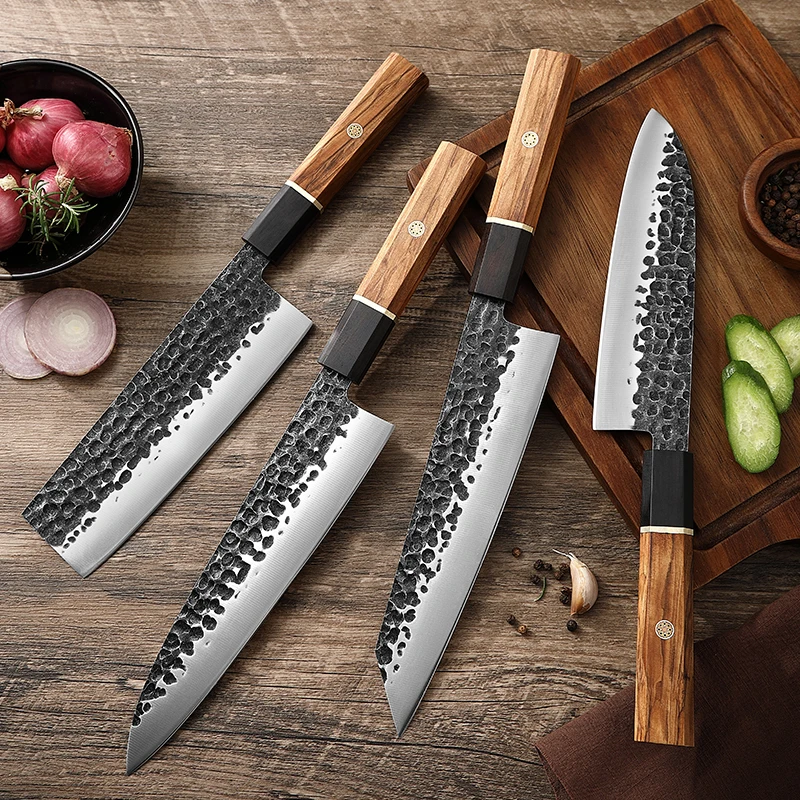 

TJ POP Stainless Steel Kitchen Knives Set Forged Chef's knife Sharp Nakiri Kiritsuke Japanese Santoku Slicing Knife Meat Cleaver