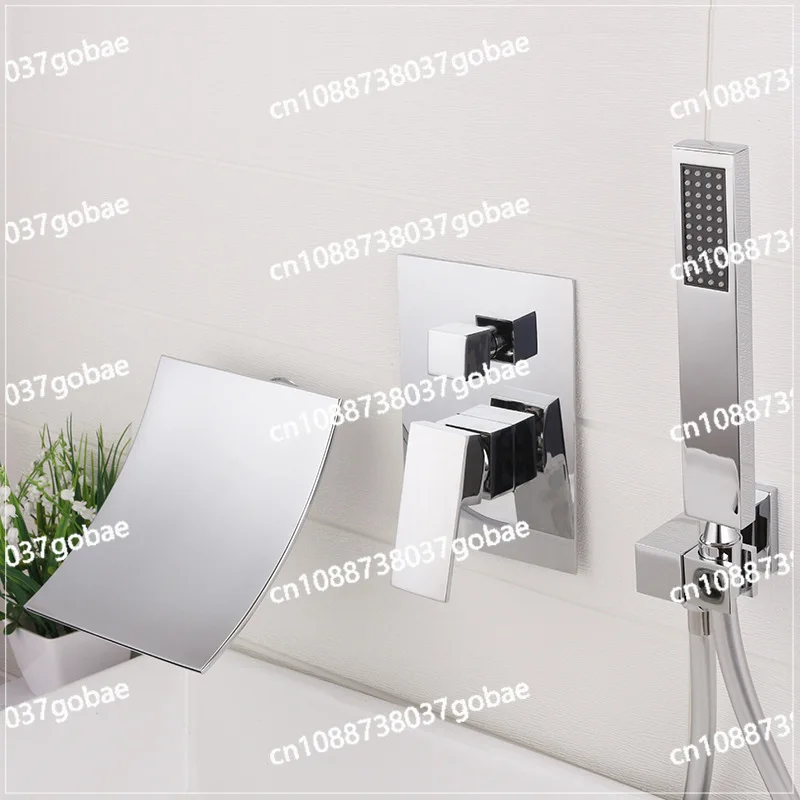 

Waterfall shower shower set All copper hot and cold bathtub faucet mixing valve nozzle lifting rack