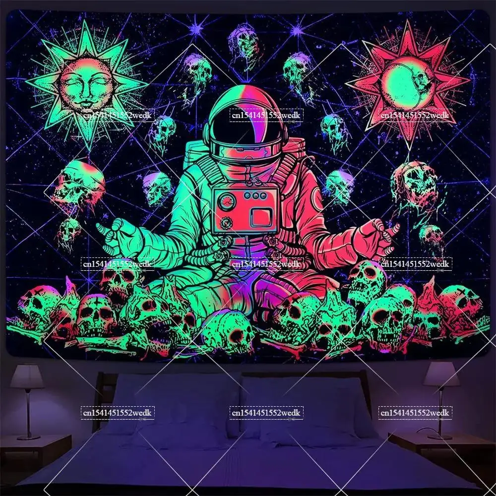 Astronaut Alien Blacklight Tapestry UV Reactive Neon Hippie Galaxy Black Light Tapestry Fluorescent Wall Hanging Decor Tapries