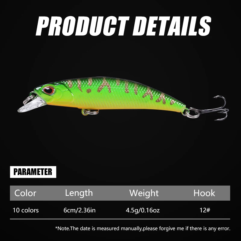 Señuelos Minnow hundidos con triples para trucha, lubina y lucio