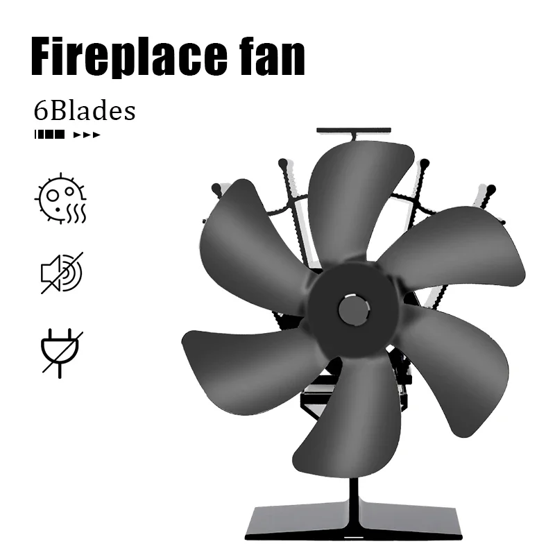 Heat Powered Stove Fan Eco Quiet Black 6 Blades Log Wood Burner Fireplace Fan Winter Warmer Home Efficient Heat Distribution