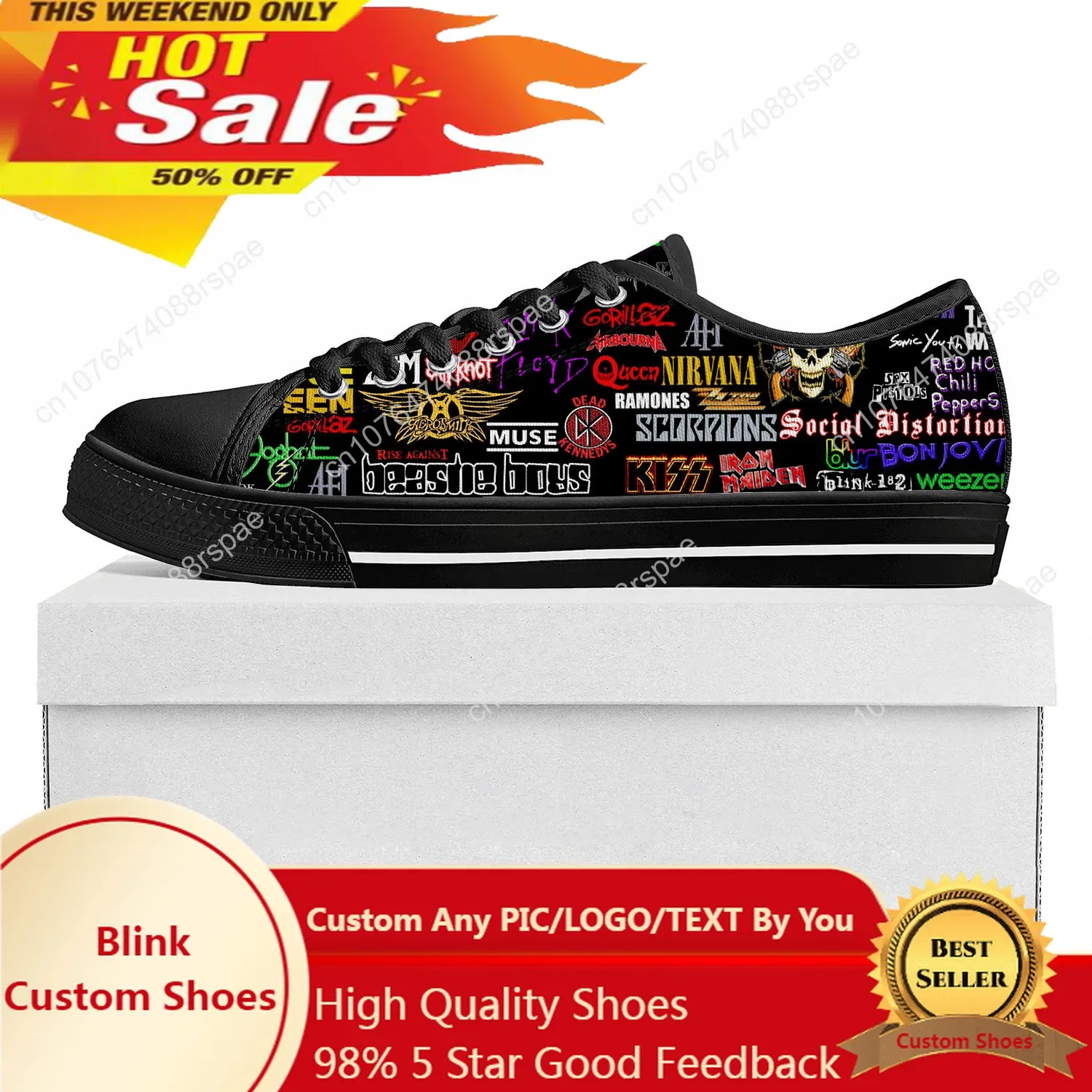 Rock Band Collage Pop Low Top High Quality Sneakers Mens Womens Teenager Canvas Sneaker  Prode Casual Couple Shoes Custom Shoe