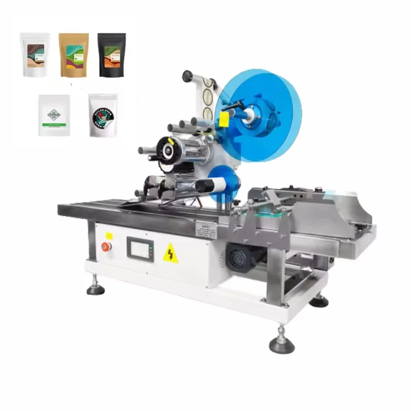 Desktop Automatic Flat Label Applicator Labeling Machine for Flat Bag Mylar Pouch Doypack Pouch  Packaging