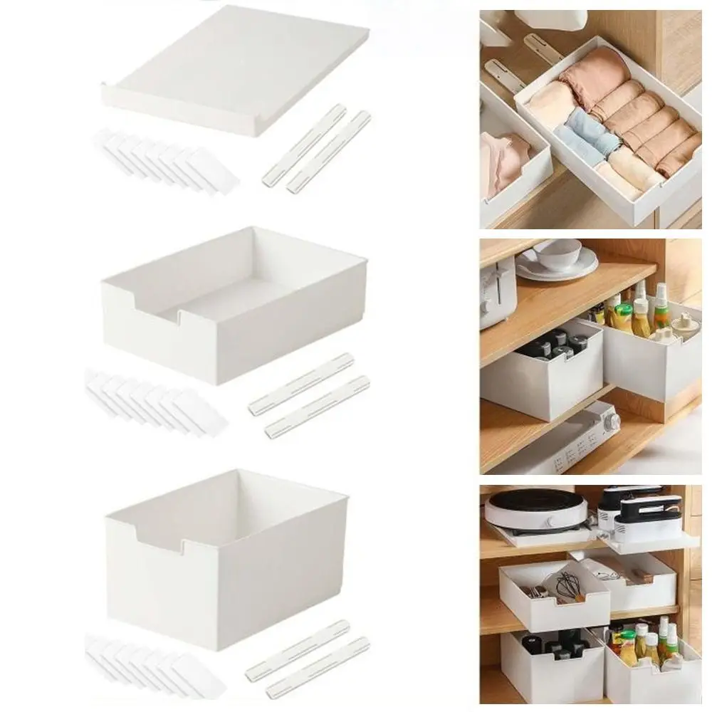 Durable Pull Out Cabinet Drawer Organizer Slide Out Plastic Storage Shelves Space Saving Storage Rack