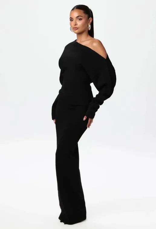 

Women's Black One Shoulder Cold Shoulder Long Sleeve Slim Fit Maxi Dress Elegant Casual Daily Fashion Wear