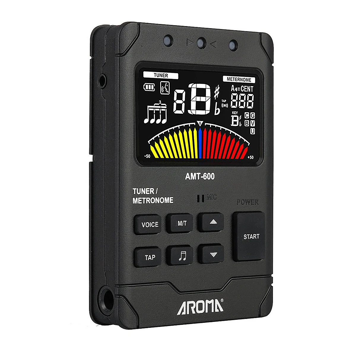 

AROMA AMT-600 Tuner & Metronome – Chromatic/Guitar/Bass/Violin/Ukulele Modes, 30-260bpm, Voice Beat, Rechargeable, with Pickup