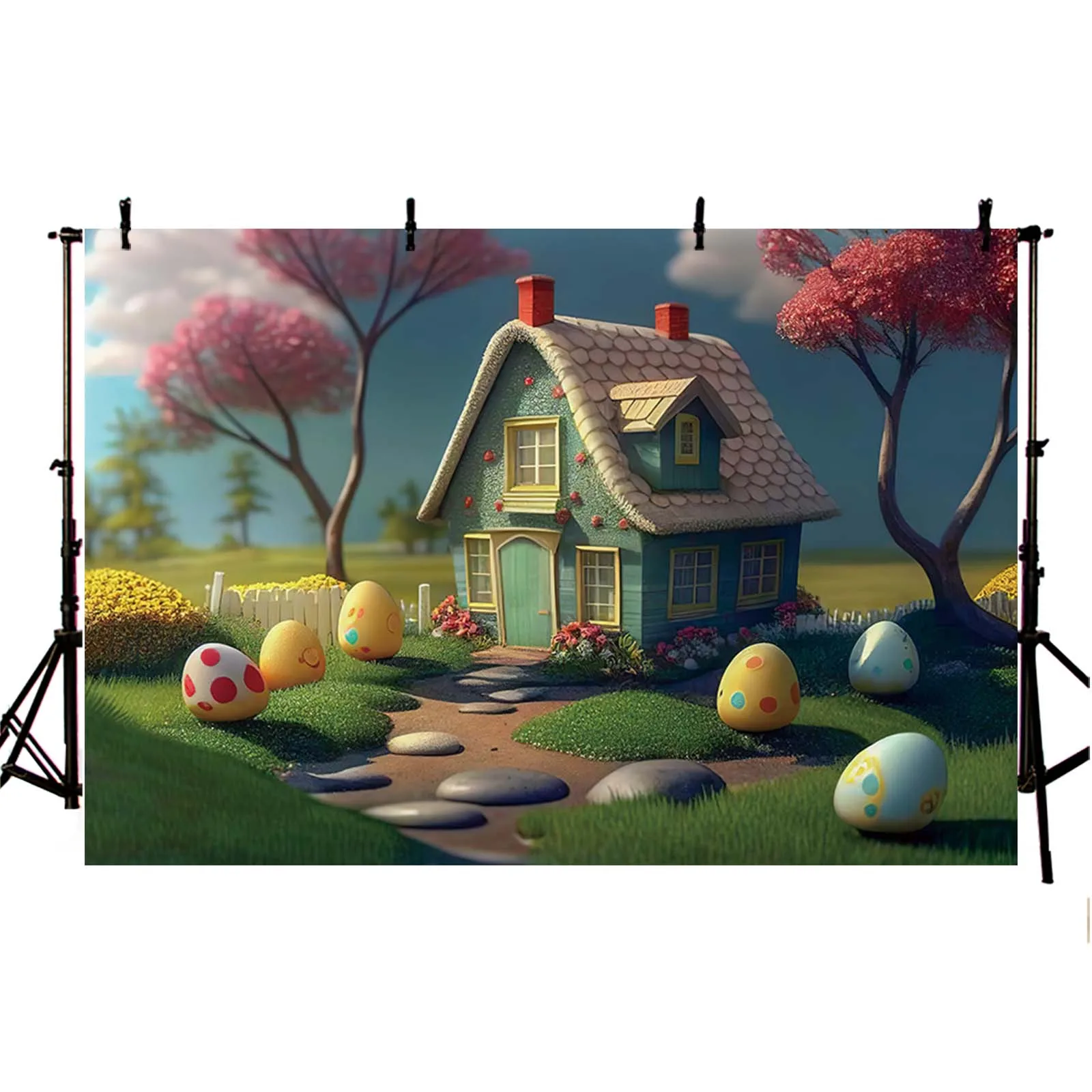 Avezano Easter Photography Background Brown Wooden Door Rabbit Colorful Eggs Hunt Baby Shower Backdrop Party Decor Kid Portrait