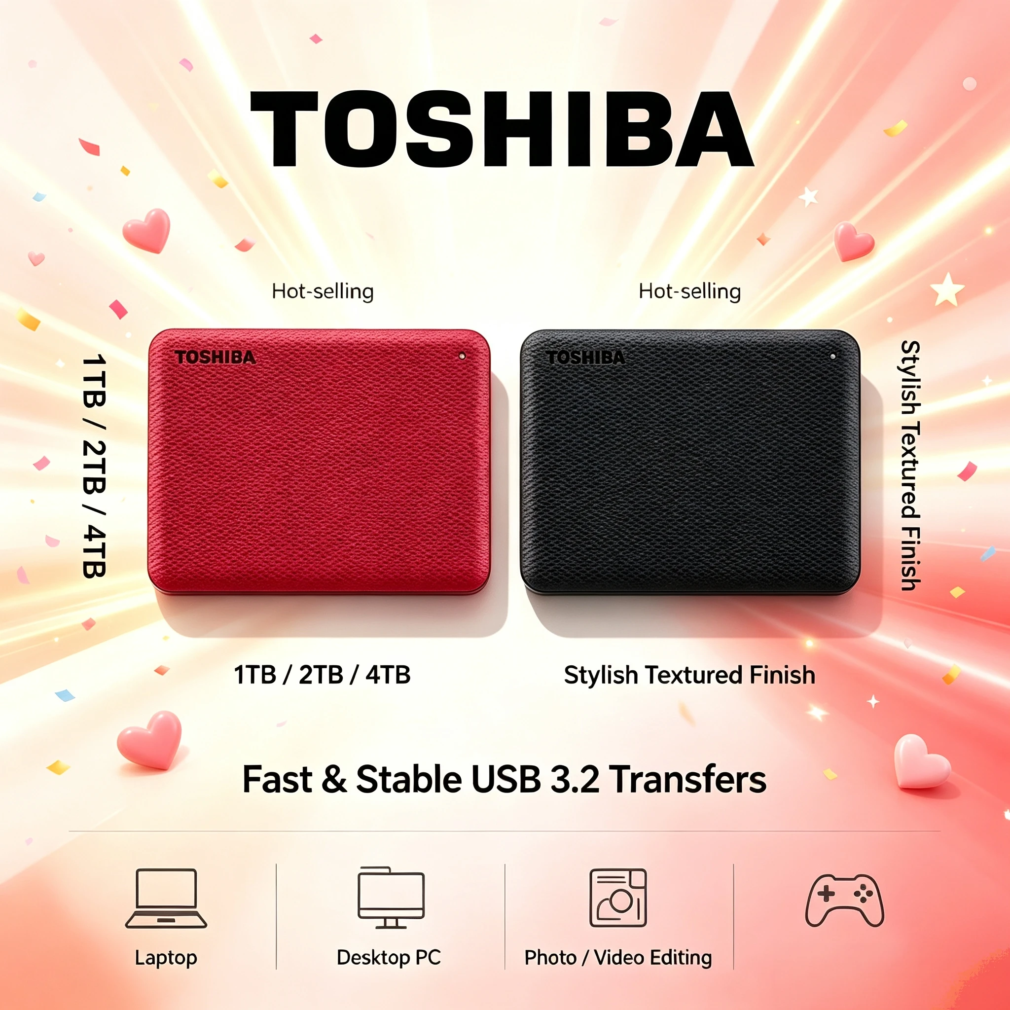 NEW Toshiba Canvio V10 1TB 2TB 4TB USB 30 25 Inch External Portable HDD Hard Drive for Computer Laptop Storage Max Use System