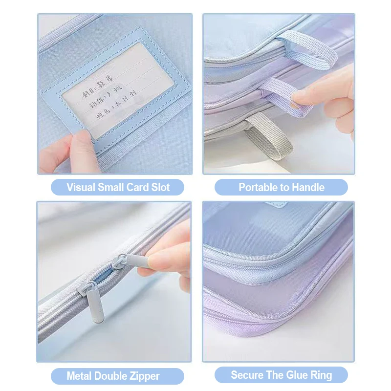 حقيبة ملفات على شكل حرف L بسحاب سعة كبيرة للطلاب، ورق اختبار محمول، تصنيف شبكي، حقيبة أدوات مكتبية #5