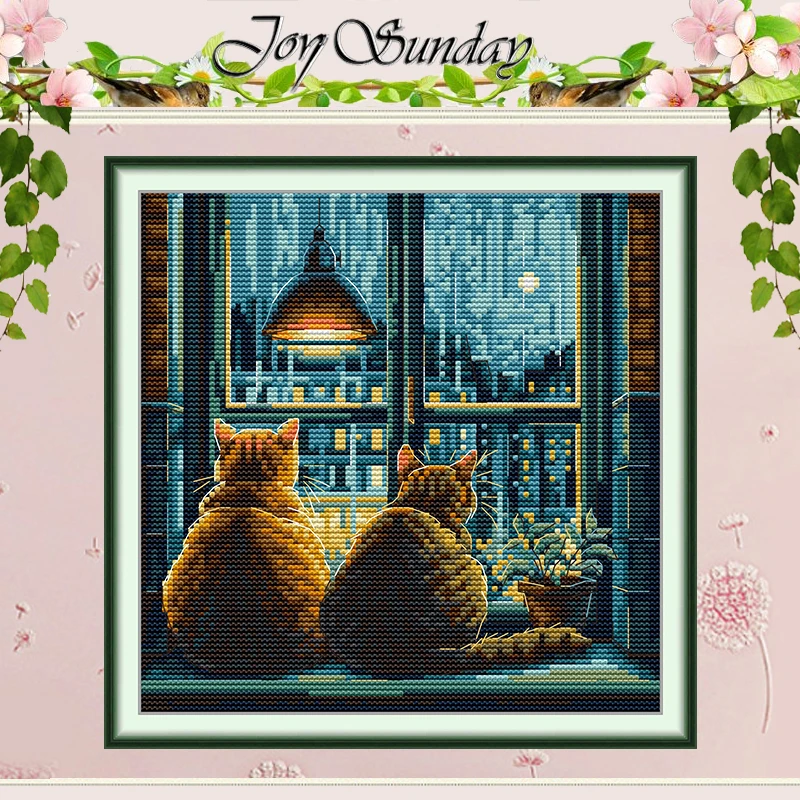 

Cat On The Windowsill At Night Patterns Counted Cross Stitch Set 11CT 14CT 16CT Stamped Cross-stitch Kit Embroidery Needlework