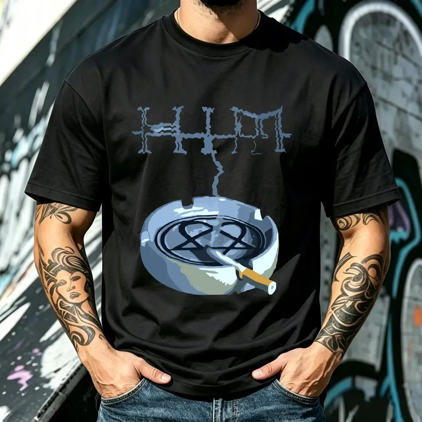 washed T Shirt 2005 nos HIM H I M heartagram smoking vtg bam margera y2k metal rock XL vintage Washed Casual designer clothes