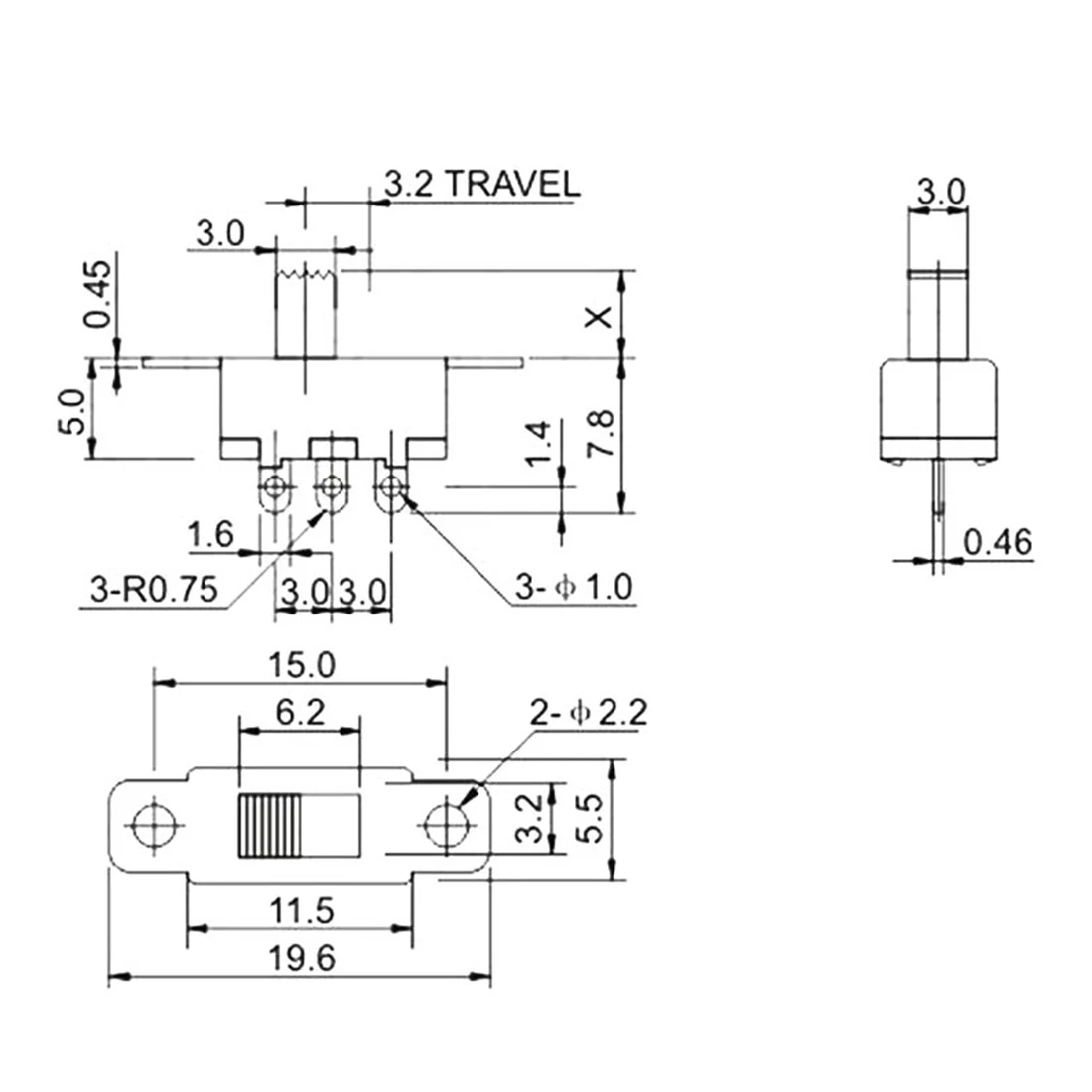 100 Buah On-Off Slide Switch Mounting Switch Mini Micro Electronic Switch 3 Pin 2 Posisi Tanayat Handle Switch