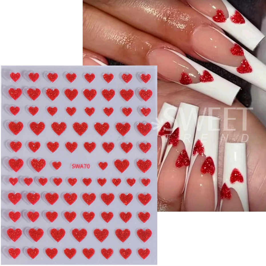 3 uds. De pegatinas 3D de corazón de amor con purpurina para uñas, calcomanías de lujo para uñas de amor rojo y rosa, deslizador adhesivo DIY, decoración de manicura romántica de San Valentín