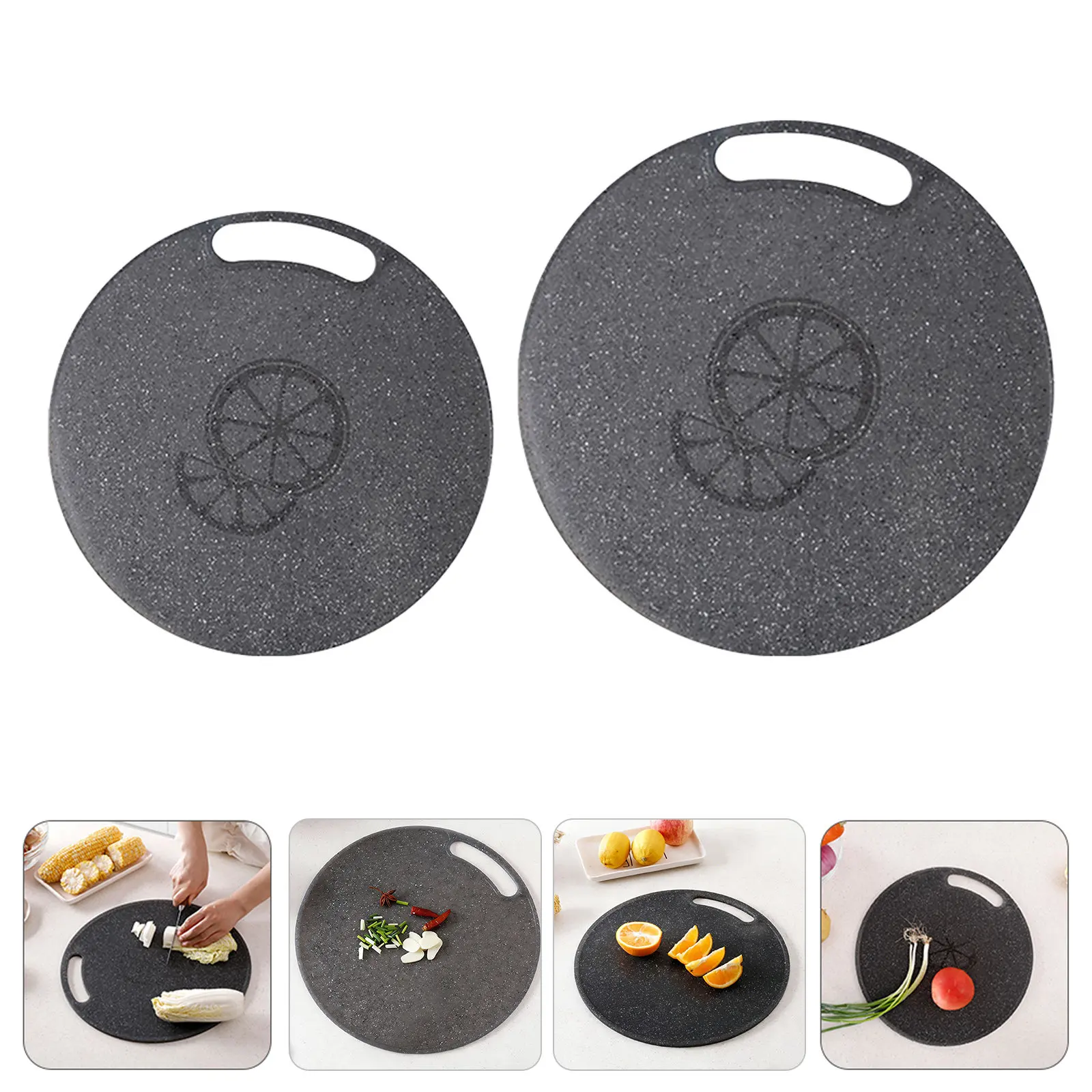 Picture 5: 2Pcs Imitation Marble Plastic Cutting Board Round Chopping Board for Vegetables Fruits Meat Bread Pizza Sushi Slip Resistant