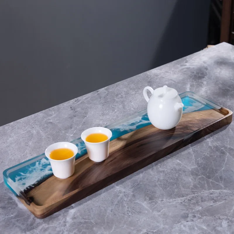 

Walnut resin dry bubble tray round Kung Fu tea set tray size solid wood tea tray rectangular drainage tea sea