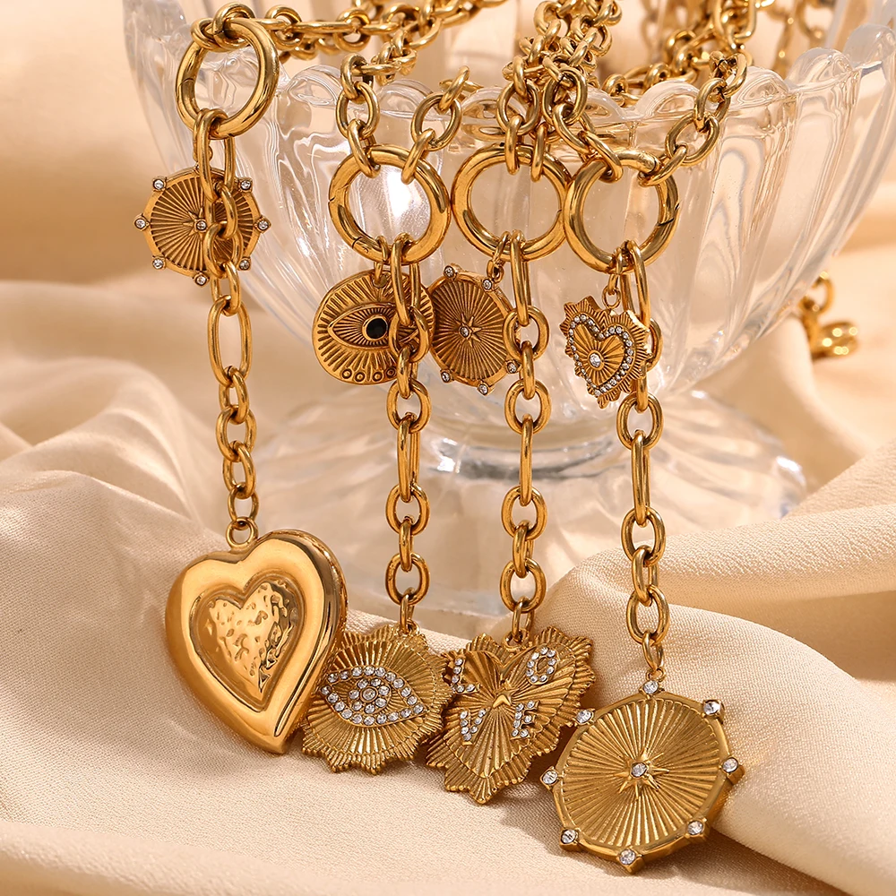 MamacitaSlay Vintage Heart Evil\'s Eye Pendant Long O Chain Y-Shaped necklace stainless steel women\'s jewelry Daily Decoration