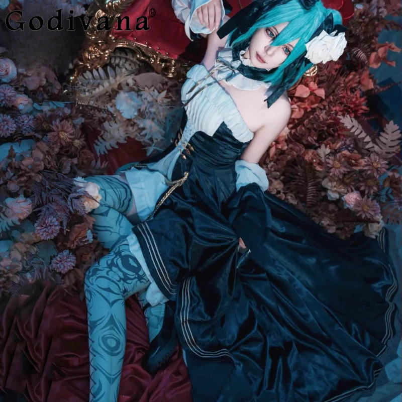 Cosplay Party Dress for Women Black Street Halloween Uniform Full Dress Set Female Festival Carnival Role Playing Dress