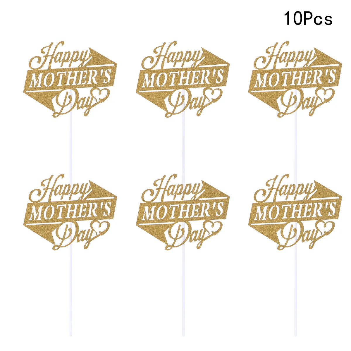 10pcs Cake Decoration Flag Happy Mothers Day Mini Toppers Gold Glitter Mother Day Cake Decorations Cupcake Topper
