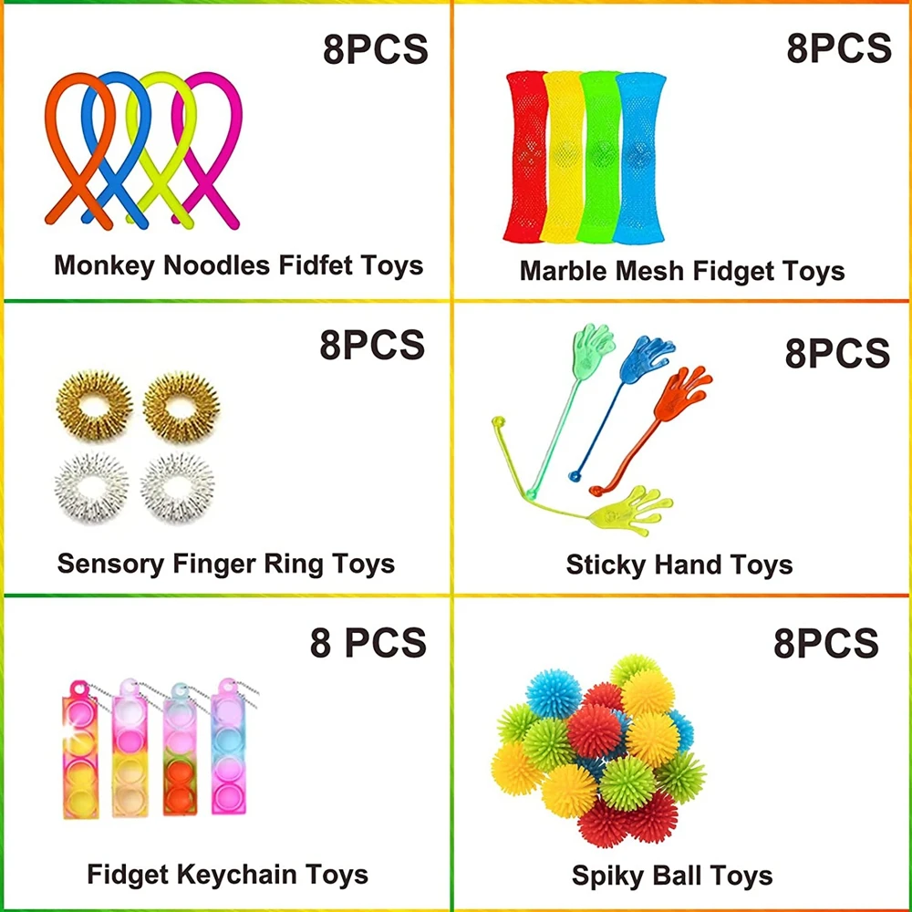 48PCS Mix Finger Fidget Toys Party Favors Bulk Pack Stress Relief Sensory Toys Classroom Prizes Set For Kids Boys Birthday Gifts