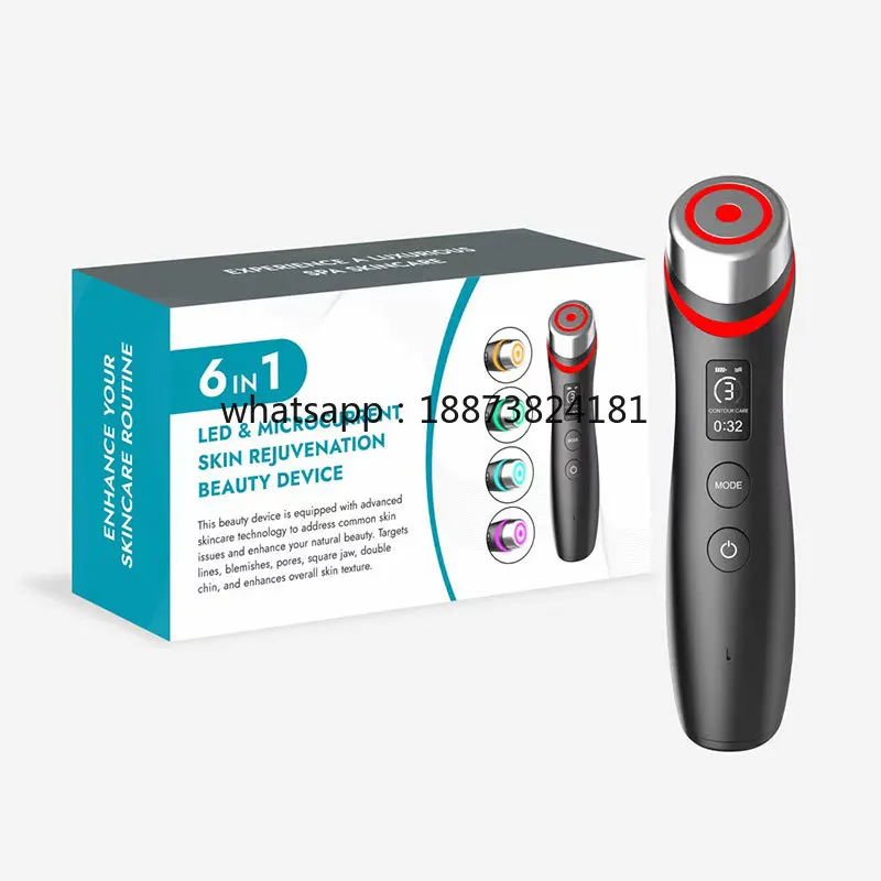 Facial Massager 6 in 1 Deep Cleaning Lifting High Frequency Cream Absorption LED Blue Red Light Wave  Care Machine Tools fast sh