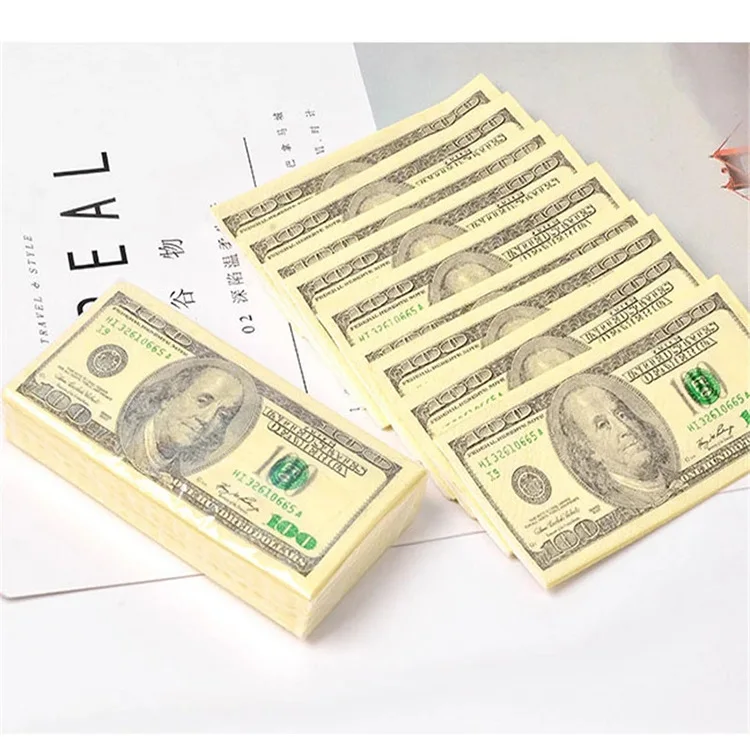 50/100Pcs 100$ Dollars Napkin Us Dollar Bill Money Paper Towel Party Funny Gift Disposable Napkins Wedding Party Decoration