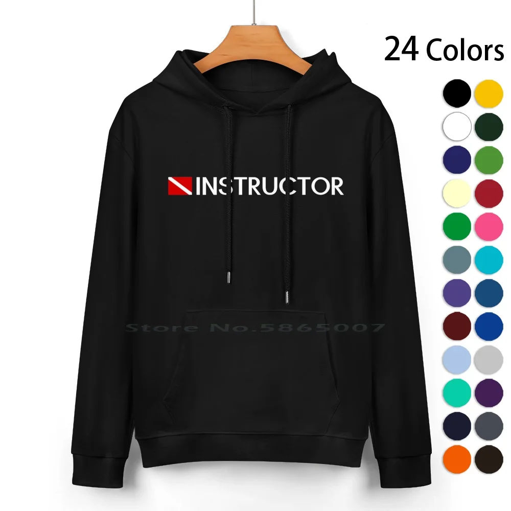 : Instructor & Flag Pure Cotton Hoodie Sweater 24 Colors Advanced Divemaster Diver Dm Expert Flag Instructor Naui Open Padi