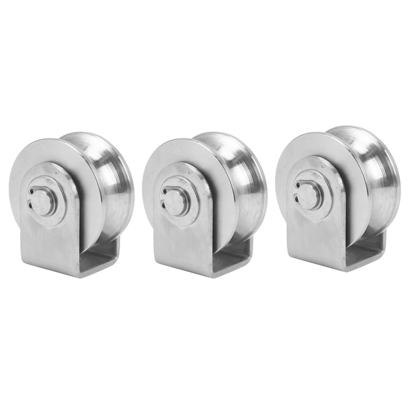 

3X 2 Inch Roller Wheel Bearings U Groove Pulley Wheels Detachable Heavy Duty Grooved Wheel