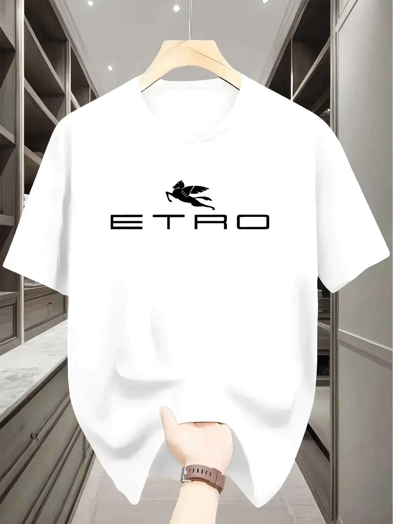 Crew Neck Short Sleeve T-Shirt With Winged Horse Graphic Stylish Minimalist Design Soft Fabric Casual Daily Wear Trendy Tee