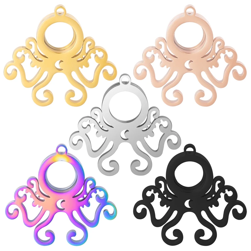 

5PCS Octopus Moon Charms Stainless Steel Spin Twist Glass Floating Locket Pendant Jewelry Making DIY Necklace for Women Supplies