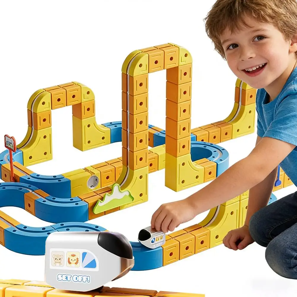 子供用磁気レールカー キューブおもちゃ DIY 積み木 知育玩具 マジカルトラック トレイン 組み立て キッズ 誕生日プレゼント