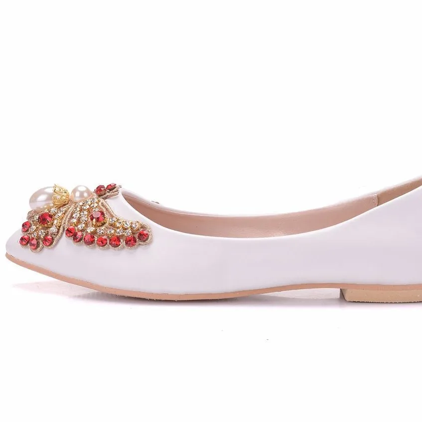 European and American pointed rhinestone bow flat casual single shoes for foreign trade plus size flat heel women's shoes