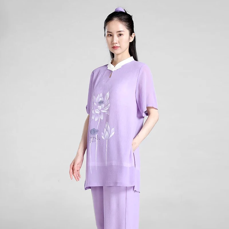 Women's Elegant Martial Arts Clothes Tai Chi Uniform Kung Fu Performance and Competition Costume Traditional Chinese Lavender