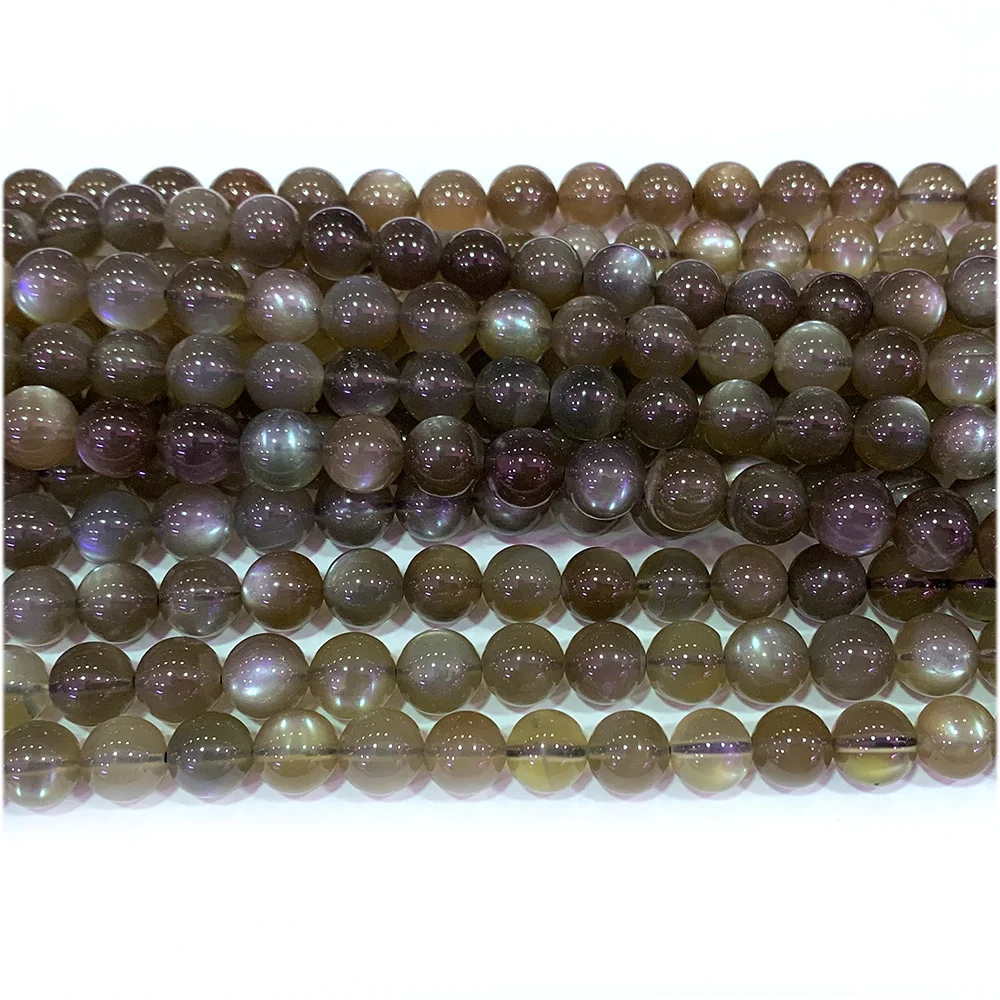 Veemake Gray Moonstone Round Beads For Jewelry Making Charms Natural Gemstones Crystal DIY Necklace Bracelets Earrings Pendant